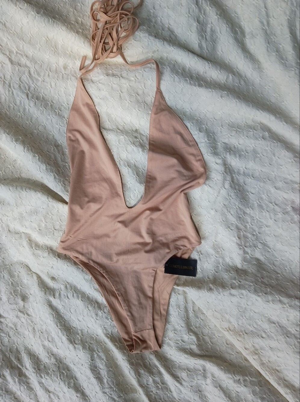 Lemon Lunar Plunge Halter Bodysuit in Blush